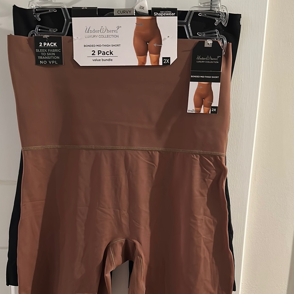 NWT UnderWhere (2) Pack Sleek Fabric Firm Mid-Thigh Short Shapewear. Size 2X